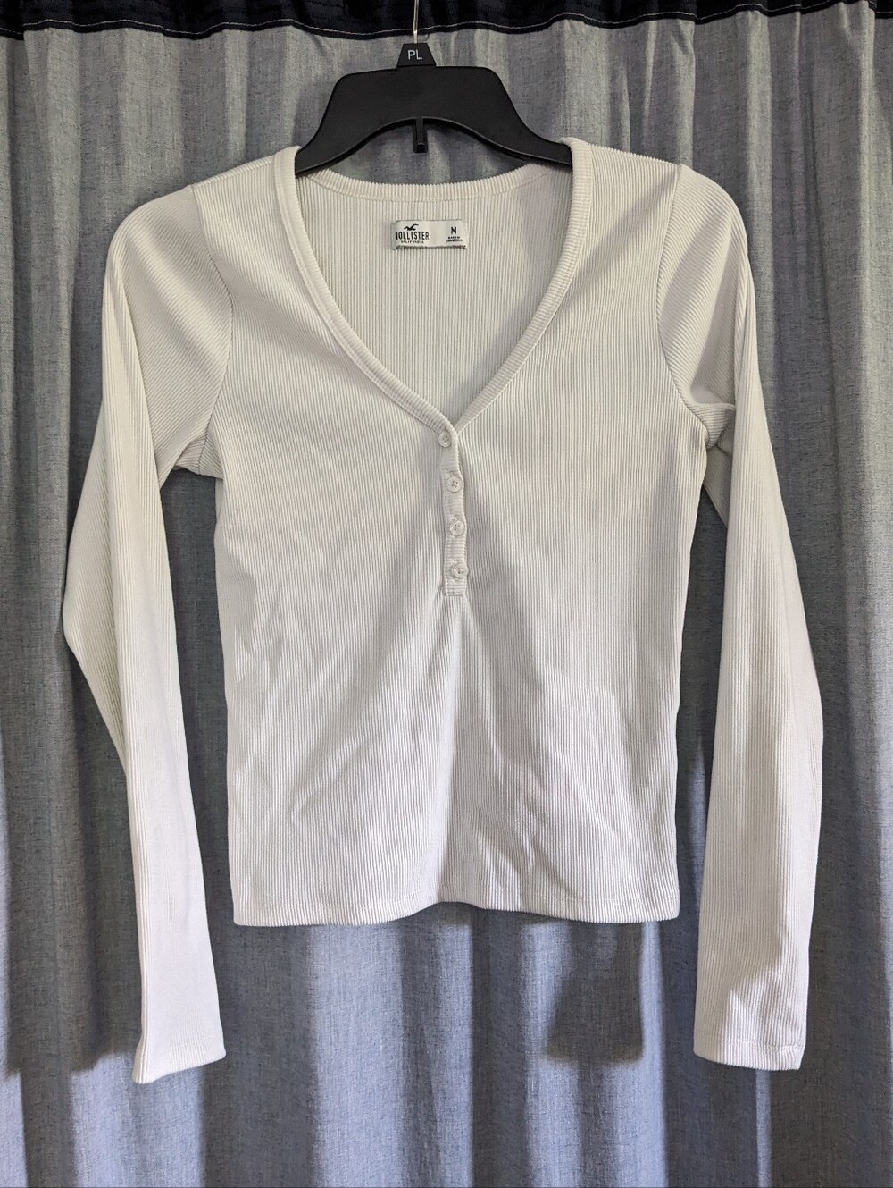 Hollister Top Women's M Long Sleeve Ribbed Henley Y2K Elena Bella Fall Basic